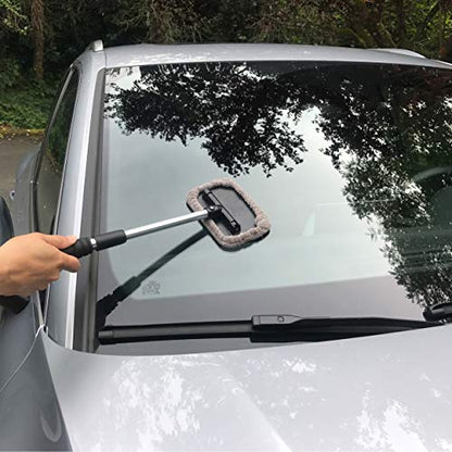 POLYTE Pivoting Windshield Glass Cleaning Tool Extendable Aluminum Handle w/9 Premium Microfiber Covers