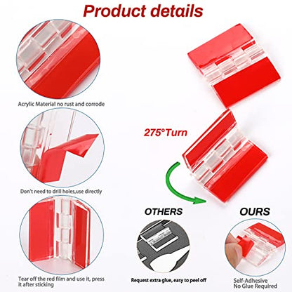 12 Pcs Acrylic Small Hinges - Self Adhesive Clear Plastic Transparent Continuous Hinge Tools for Cabinet Drawer Furniture DIY Display Stand 35x25 mm - size: 35 x 25 mm