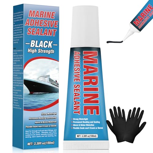 Black Marine Sealant, High Bond Strength Marine Silicone Sealant, Fast Cure, UV Resistant, Waterproof Marine Adhesive for Boats, Hulls, Decks, 3.38 oz