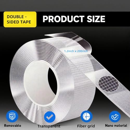 Double Sided Tape, Heavy Duty Nano Adhesive, 1.20 x 200 Inch, Removable Mounting Tape for Wall Home Office Holiday Decorations DIY Accesseries, for Rugs Pictures Photoes Frames (16.5 Ft x 1Pack) - size: 16.5 Ft x 1Pack
