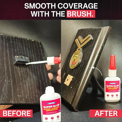 GH1200 2 PCs (2-in-1) Super Glue with Brush Applicator & Nozzle, Mess Free Superglue Brush, Instant Never Dries, 3000 CPS Ca Glue, No Stain Clear Glue, Super Glue for Plastic, Rubber & More - style: 20g x 2Pcs Super Glue Brush & Nozzle