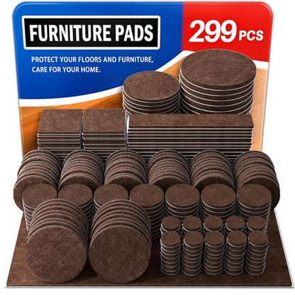 Ansible 299 PCS Felt Furniture Pads, Furniture Pads for Hardwood Floors, Chair Leg Feet Wood Floor Protectors (Brown) - size: 299 PCS Brown