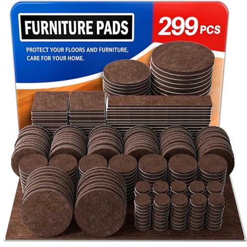 Ansible 299 PCS Felt Furniture Pads, Furniture Pads for Hardwood Floors, Chair Leg Feet Wood Floor Protectors (Brown) - size: 299 PCS Brown