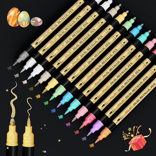 Metallic Marker Pens, 12 Colors Dual Tip Acrylic Paint Pens for Black Paper, Scrapbooking, Photo Album, Rock Painting, Paint Marker for DIY Arts & Crafts, Glass, Wood, Card Making, Scrapbook Supplies - color: 12 Colors-1