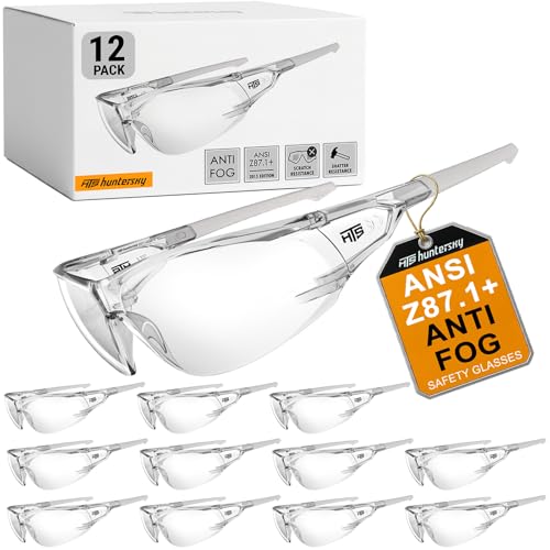 HTS HUNTERSKY ANSI Z87.1 Anti-Fog Clear Safety Glasses Pickleball Youth Baseball Lab Chemistry Goggles Scratch Resistant - color: Clear Lens / Light Gray- 12 Pack