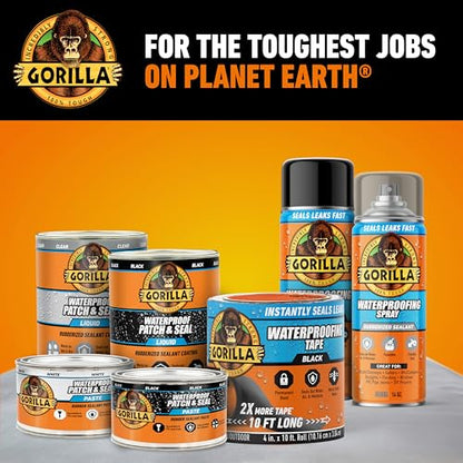 Gorilla Waterproof Patch & Seal Tape, Clear Tape, 4" x 8' (Pack of 1) - Permanent Weather Resistant Seal for Leaks and Repairs