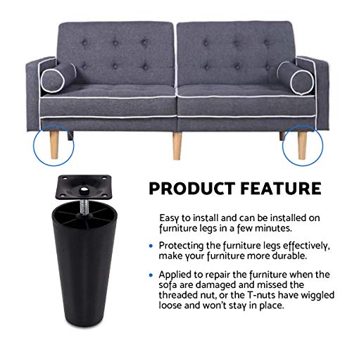 4Pcs Furniture Leg Mounting Plates Kit with M8 Hanger Bolts & Adapters - Heavy Duty T-Plate Repair Kit for Sofa,Couch,Chair,Ottoman,Table Legs,2"x2" Metal Brackets for Wobbly Furniture Fix - color: Black