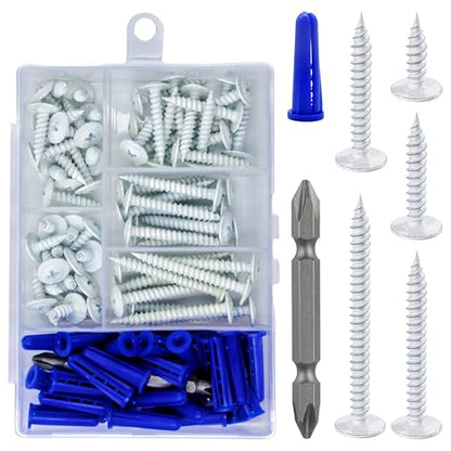 Wensilon(95 pcs)#8 White Truss Head Wood Screws Quick Metal Self Tapping Zinc Oxide with Drywall Plastic Anchors Assortment Kit - size: White Phillips Truss Head Wood Screws