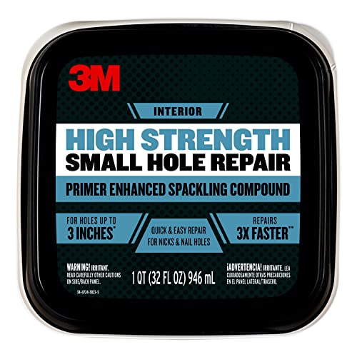 3M High Strength Spackling Compound, 32 oz., Small Hole Repair Primer Enhanced Spackling Compound, Quick & Easy Repair For Nicks & Nail Holes, No Shrinking, Cracking or Sagging (SHR-32-BB) - size: 1 Count (Pack of 1)