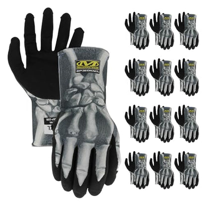 Mechanix Wear SpeedKnit Bones Graphx Series Coated-Knit Work Gloves - Strong Grip Work Gloves - Touchscreen Compatible - Machine Washable - Large/X-Large - Black/White - 12 Pack - size: Large-X-Large, style: 12 Pairs