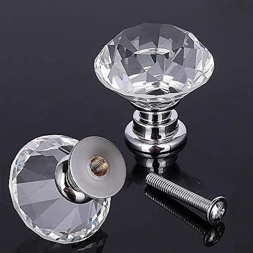 Akstore 6 Pcs Crystal Glass Cabinet Knobs 30mm Diamond Shape Drawer Kitchen Cabinets Dresser Cupboard Wardrobe Pulls Handles (30mm, Clear) - color: Clear, size: 30 mm