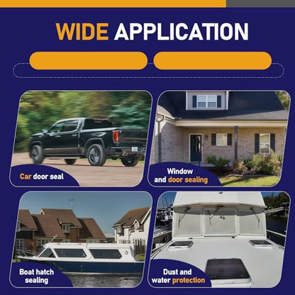 13.1FT Weather Stripping Door Seal, D Shaped Rubber Seal Strip, 1" Self Adhesive Rubber Weather Stripping, EPDM Foam Gasket for Automotive, Garage Door, Window, RV, Boat Use
