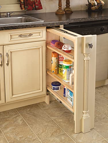 Rev-A-Shelf Pullout Shelf Organizer for Base Kitchen or Bathroom Cabinets, Wood Filler Pantry Storage or Spice Rack, Maple, 9" x 23" x 30", 432-BF-9C - size: 9" W