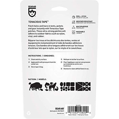GEAR AID Tenacious Tape Repair Patches – Peel-and-Stick Nylon Gear Patches for Jackets, Tents, Sleeping Bags, Backpacks, and Outdoor Gear – Fix Rips, Tears, and Holes, Wildlife, 3”x20” - style: Wildlife 20"