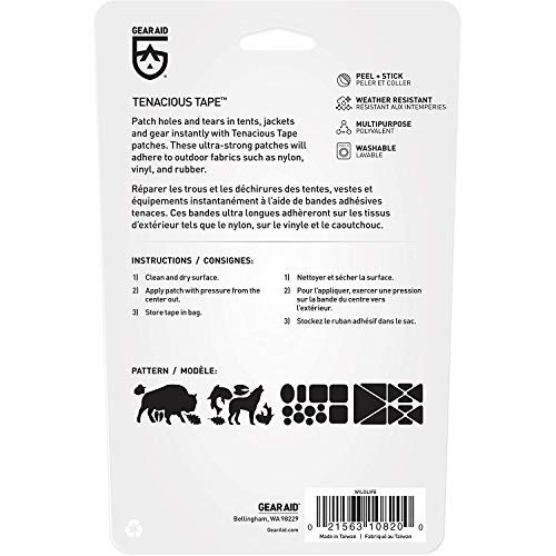 GEAR AID Tenacious Tape Gear Patches for Jacket Repair, Black Nylon, Wildlife, 3" x 20", 2 Pack - style: Wildlife Patches (68 Patches)