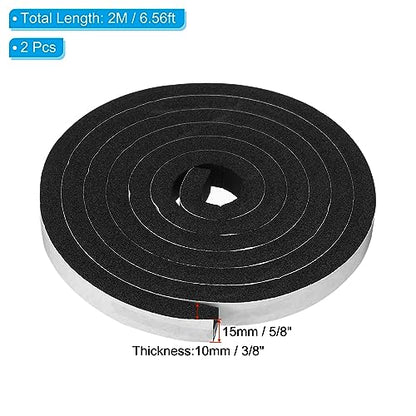PATIKIL Foam Weather Stripping for Doors, 2 Rolls 5/8" W x 3/8" T Foam Seal Tape Adhesive Insulation Strip for Door Window Air Conditioning, Black(13 Ft Total Length in 2 Rolls) - size: 5/8" W x 3/8" T