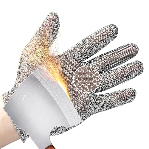 Schwer ProGuard-X A9 Cut Resistant Stainless Steel Metal Mesh Chainmail Glove PM5201 Butcher Glove for Meat Cutting Food Processing Knife Sharpening Oyster Shucking Kitchen Fish Fillet, M - size: Medium