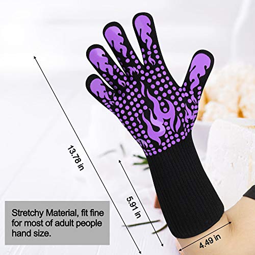 Comsmart BBQ Gloves, 1472 Degree F Heat Resistant Grilling Gloves Silicone Non-Slip Oven Gloves Long Kitchen Gloves for Barbecue, Cooking, Baking, Cutting - color: Purple, size: long