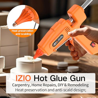 IZIO hot glue gun and sticks set with 21 glue sticks(7/16"), storage pouch, copper nozzle,Equipped with anti scalding mouth, safe switch, ergonomic grip, lightweight for diy projects, home repairs. - color: Pink
