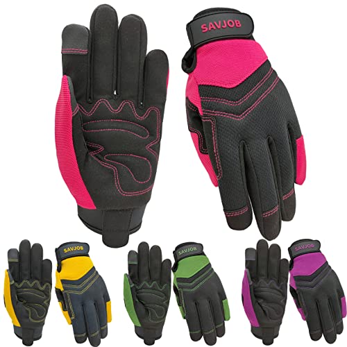 Safety Work Gloves for Men&Women,Utility Working Gloves,Mechanic Gloves,Yard Work Gloves,Performance Fit,Touchscreen - color: Hot Pink, size: Small
