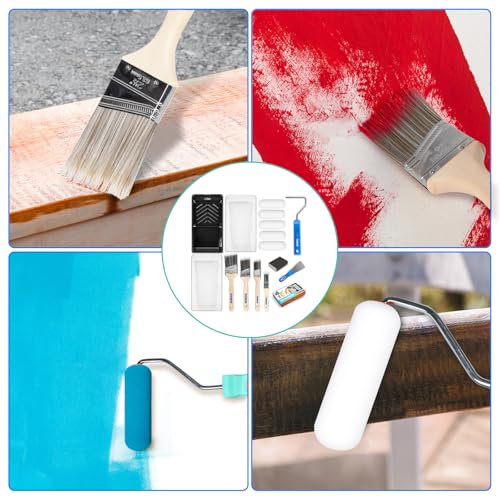 Paint Roller Kit, Paint Brushes and 4 Inch Foam Small Paint Roller Set, All in One Paint Tools for Professional or Home Owners for Professional Painting Results