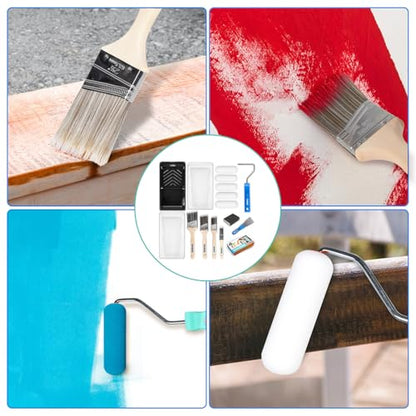 Paint Roller Kit, Paint Brushes and 4 Inch Foam Small Paint Roller Set, All in One Paint Tools for Professional or Home Owners for Professional Painting Results