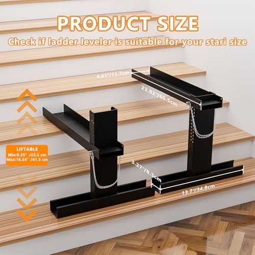 Ladder Leveler Pro - Foldable Heavy-Duty Extender Ladder Stabilizer - Adjustable Height 9"-19" - Non-Slip Feet - Fits Extension/Single Ladders - Holds 500lbs