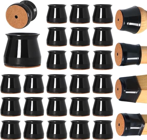 24 pcs Black Chair Leg Floor Protectors, Furniture Felt Pads Silicone Covers caps for Chairs,Chair Leg Protectors for Hardwood Floors (Large fit:1.3''-2'') - color: Black-24pcs, size: Universal L