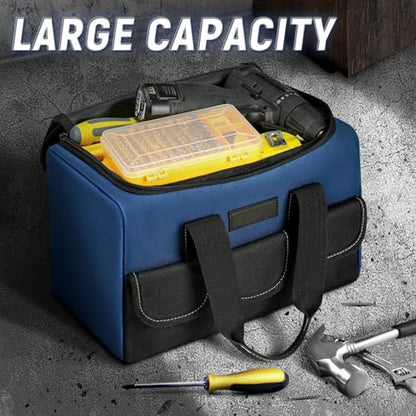 Heavy-Duty Tool Bag with Wide Mouth - Durable Polyester Material, Multiple Compartments and Pockets, No Assembly Required, for Tool Storage, Carrying and Organization