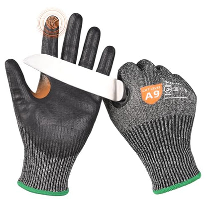 Donfri A9 Cut Resistant Work Gloves for Men - Steel + HPPE Hybrid Safety Gloves for Men, ANSI Cut Level 9 Protection Flexible for Metal Glass Wood Construction Fishing