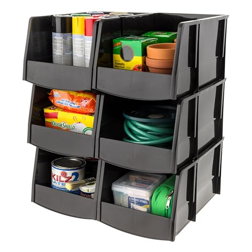IRIS USA Stackable Storage Bins Open Front, 6 Pack, Plastic Hanging Organizer Caddy Basket for Hardware Crafts, Small Parts, Nuts and Bolts, Garage Tool Storage, Jumbo, Black - size: Jumbo - 6 Pack