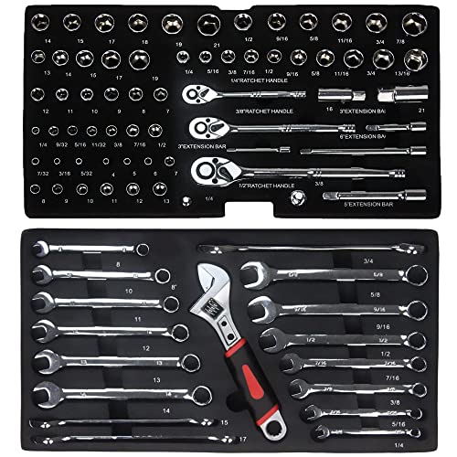 Runboll Mechanics Tool Set 339-Piece 3-Drawer Toolbox with Tools Kits Included, with pliers, ball hammer, screwdrivers, wrenches, Hex Keys, and More - color: Blue, size: Toolbox w/ Kits