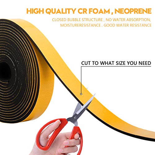 Neoprene Foam Weather Stripping, 2 Inch Wide X 3/8 Inch Thick, Door Jamb Seal Strip with Adhesive Backing for Doors & Windows, Total 6.5 Feet Long - size: 2in * 3/8in * 6.5ft