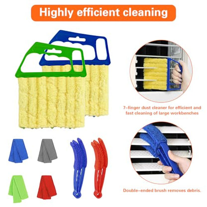 4pcs Window Venetian Blind Cleaner Duster Tool,Blind Duster for Cleaning,Microfiber 7Finger Duster Brush Dusting Cleaner Tool ，for Window Shutters Air Conditioner,with 4 Cloth Cover(Blue/Green) - color: 4pcs - Blue/Green