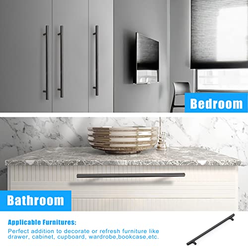 KNOBWELL 6 Pack 10" Black Cabinet Handles Euro Style Stainless Steel Modern Long Kitchen Cabinet Door Pulls, Overall Length 12-3/5" - color: Black, size: 10 inch(256mm)