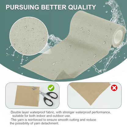Linen Canvas Repair Tape, 4×63 Inches Gray Waterproof Self-Adhesive Patch for Outdoor Gear, Durable Fabric Tape for Boat Covers,Couch,Tents, Sofas, Sun Shades, Awnings, and Lounge Chairs - color: Gray