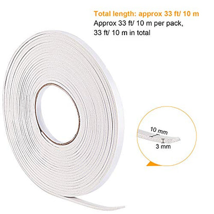 Hestya 1/8 in x 3/8 in x 32.8 ft Foam Draught Excluder Weather Strip Tape Weatherstrip Weather Seals for Door, Soundproofing Door Seal, Weatherstrip, Air Conditioning Seal Strip(3 mm,White) - size: 3 mm