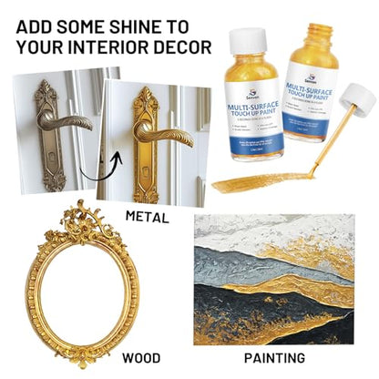 SENVEN Liquid Gold Leaf Paint High Gloss Multi Surface Rich Gold Paint for Metal, Wood, Plastic, Canvas, Appliance, Furniture Scratch Repair & Art Handcrafts 30ml/1.5oz Fast Drying Acrylic Metallic Finish - color: Gold Leaf