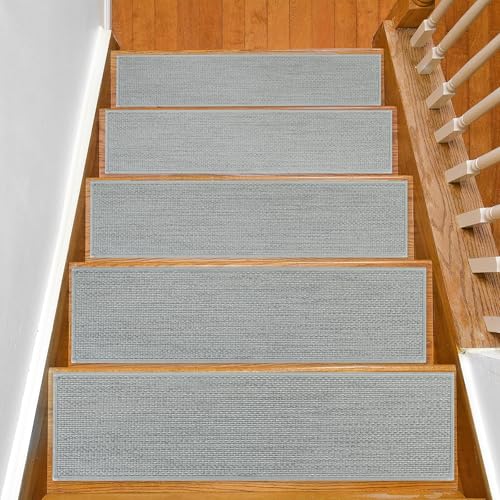 SMILOOL Stair Treads Non Slip for Wooden Steps Indoor 10" x 30" 15 Pack Extra Wide Stair Tread Carpet Stairs Runner, Step Pads with Reusable Adhesive for Dogs Kids Elders, Machine Washable, Light Grey - color: Light Grey, size: 10 x 30 inch
