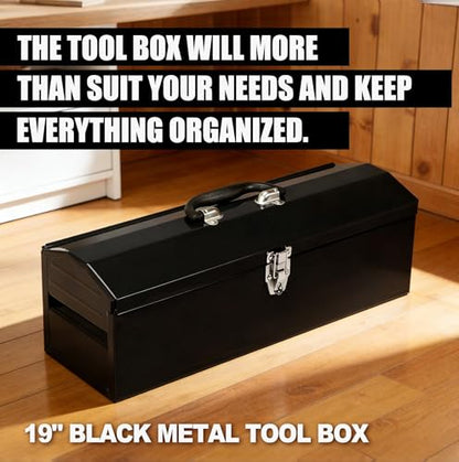 Portable Tool Box, 2Pcs Metal Tool Box, Metal Latch Closure, 19" Hip Roof Style, Ideal for Trailer, Mechanic, DIY-ers, Car Toolbox, Workshops, Garages, Repair Shops,Black - size: 2P-19in-Black