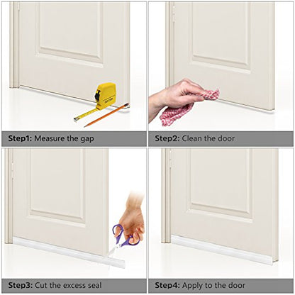 Door Draft Stopper Sweep, 3 Inches Widening Door Bottom Seal Strip Under Door Noise Blocker for Interior Doors Insulation and Soundproofing, 3" W x 39" L White (2019 New Upgrade)