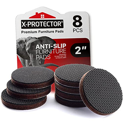 X-PROTECTOR Non Slip Furniture Pads - 8 pcs Premium Furniture Grippers 2"! Self-Adhesive Rubber Feet Furniture Feet - Ideal Non Skid Furniture Pad Floor Protectors - Keep Furniture in Place! - size: 8 Round 2"