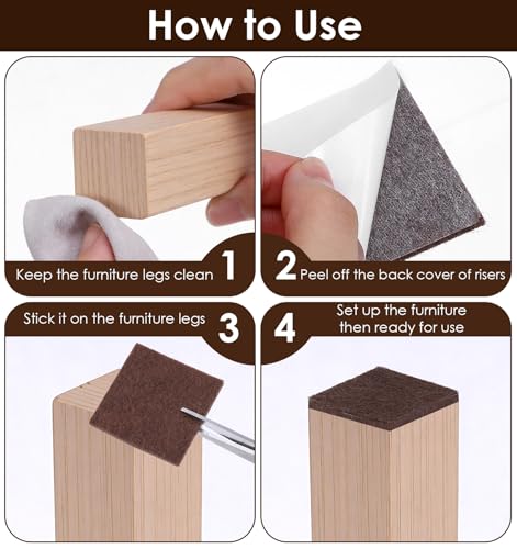 12Pcs Square Felt Furniture Pads, 2x2 Felt Small Furniture Pads Square for Chair Legs, Cuttable Floor Protectors for Hardwood Floors, Brown (1.97 * 1.97 * 0.16 inch)