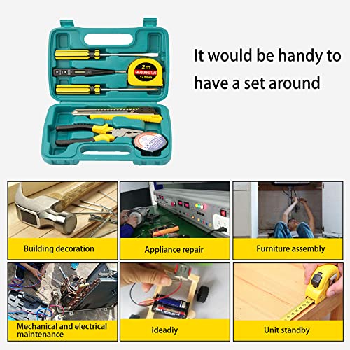 Household Hand Tool Set 8 Pcs, Auto Repair Tool Set with Storage Case, Household Repair Tool Kit for Daily Repair and Maintenance at Home Garage Office - color: Green-8