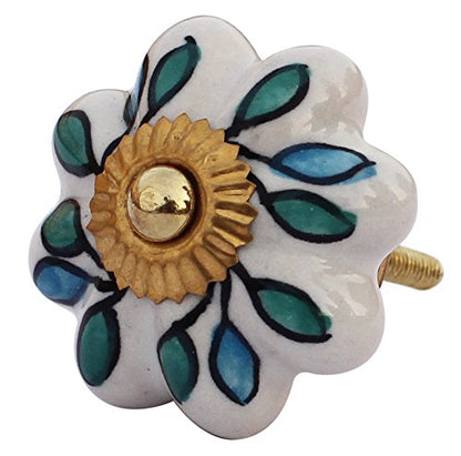 ABHANDICRAFTS - Set of 4 Ceramic Knobs, Multi Color Design Hand Painted Pumpkin Shape Cupboard Wardrobe Cabinet Drawer Door Handles Pull Knobs (AB-NOB-014)