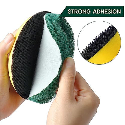 Power Scrub Pads Drill Attachment, GOH DODD 15 Pieces 5 Inch Headlight Restoration Kit Cleaning Kit Scouring Pads with Baker and Universal Shaft for Kitchen, Bathroom, Grout, Carpet, Tub, Grill, Tile - size: 5 Inch 15 Pieces