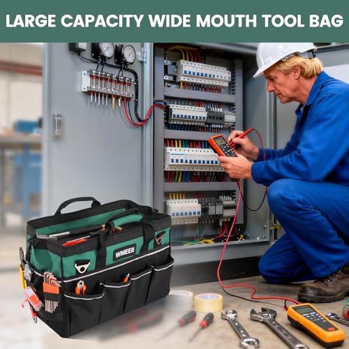 18-Inch Heavy Duty Tool Bag, 24-Pocket Empty Tool Bag Organizer,1680D Oxford Portable Tool Bags for Men,Soft Handle Large Zipper Toolbag for HVAC Craftsmen Contractors Carpenter