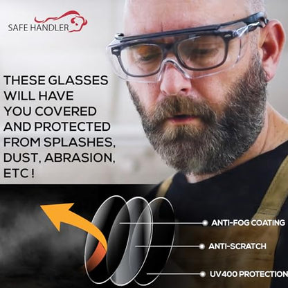 SAFE HANDLER Duarte Premium Over Glasses 3 PAIRS | ANSI Z87.1, Impact Resistant Polycarbonate Lens, UV400, Anti-Fog & Anti-Scratch, Box of 3 - style: 3 Pairs