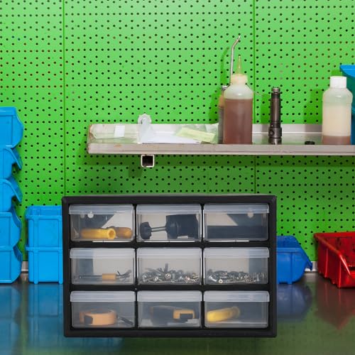 Morcte 9-Drawer Plastic Parts Storage Hardware and Craft Cabinet, Small Parts Organizer with Drawers, Black