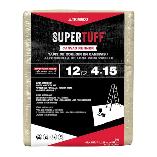 Trimaco 51208 SuperTuff 12 oz Thick Premium Weight Canvas Drop Cloth, 4 x 15-feet, 4' X 15' - size: 4' X 15'